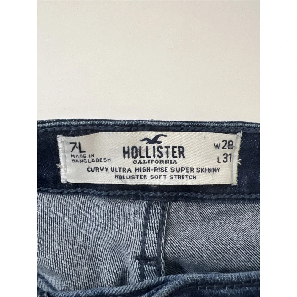 Hollister Jeans Size 7L W28 L31 Womens Ultra High Rise Super‎ Skinny Dark Denim - Picture 4 of 7